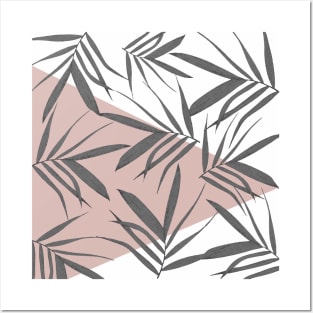 Leaves decoration. Triangles. pink. white. grey. Posters and Art